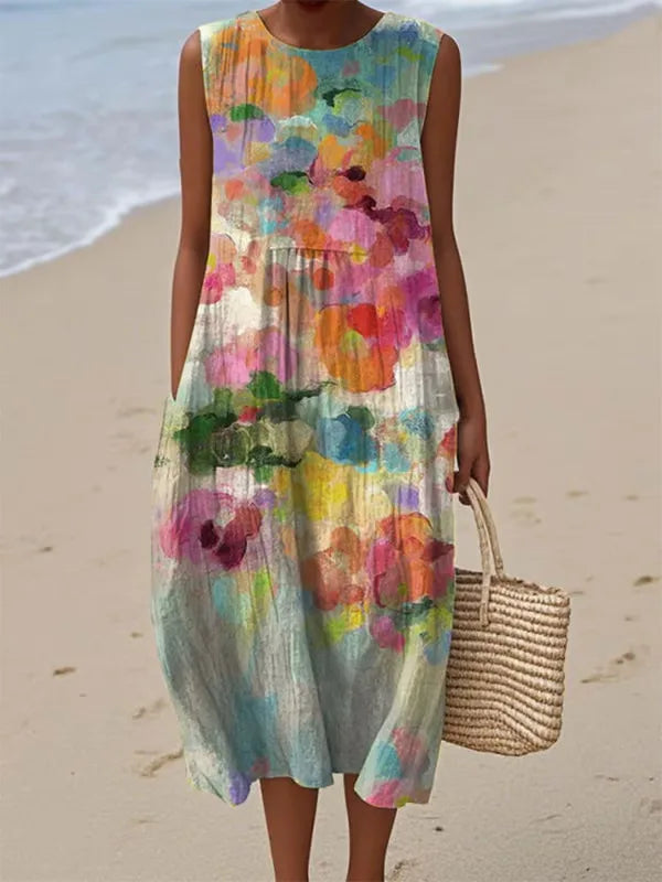 Robe Longue d'Été Adelina à Motif Floral Patchwork