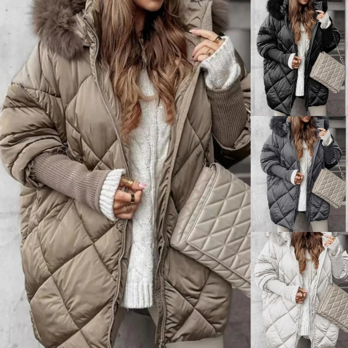 Élise – Parka mi-longue patchwork tricot
