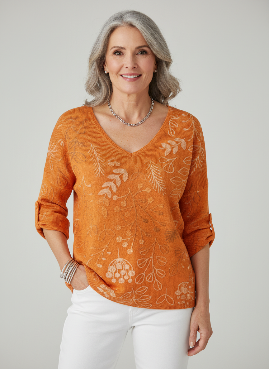 MIRELLE | Pull en mélange de coton avec motif de feuilles